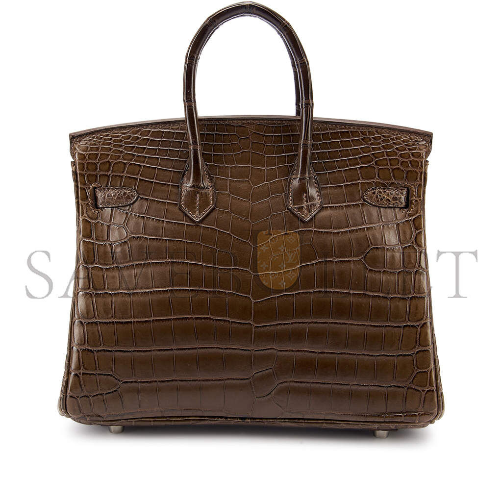 HERMÈS MASTER BIRKIN 25 CROCODILE LEATHER ELEPHANT GREY SILVER BUCKLE H041354CK63 (25*20*13cm)